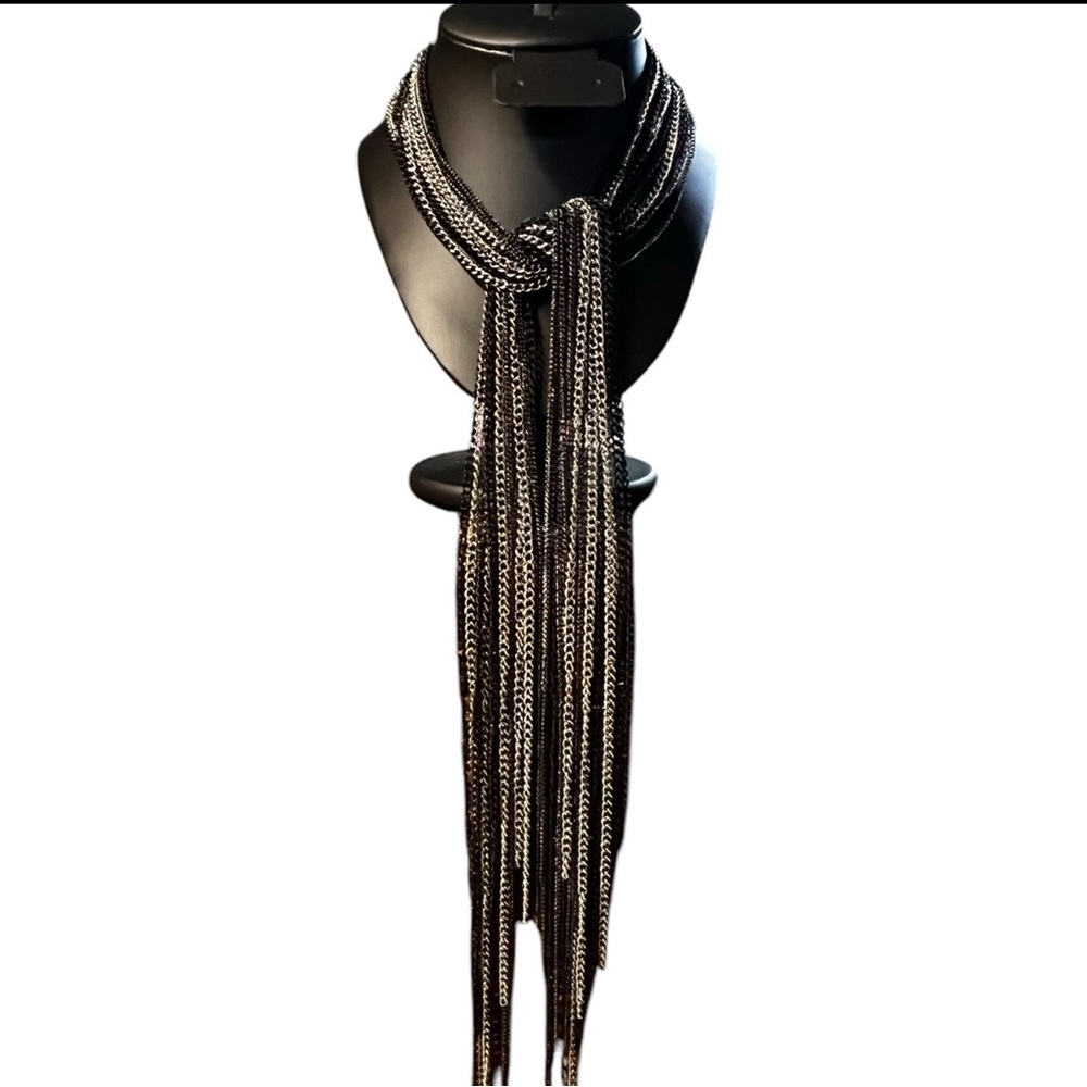 Heidi Klum Wildlife Series Lariat Style Necklace Silver, Gunmetal & Black